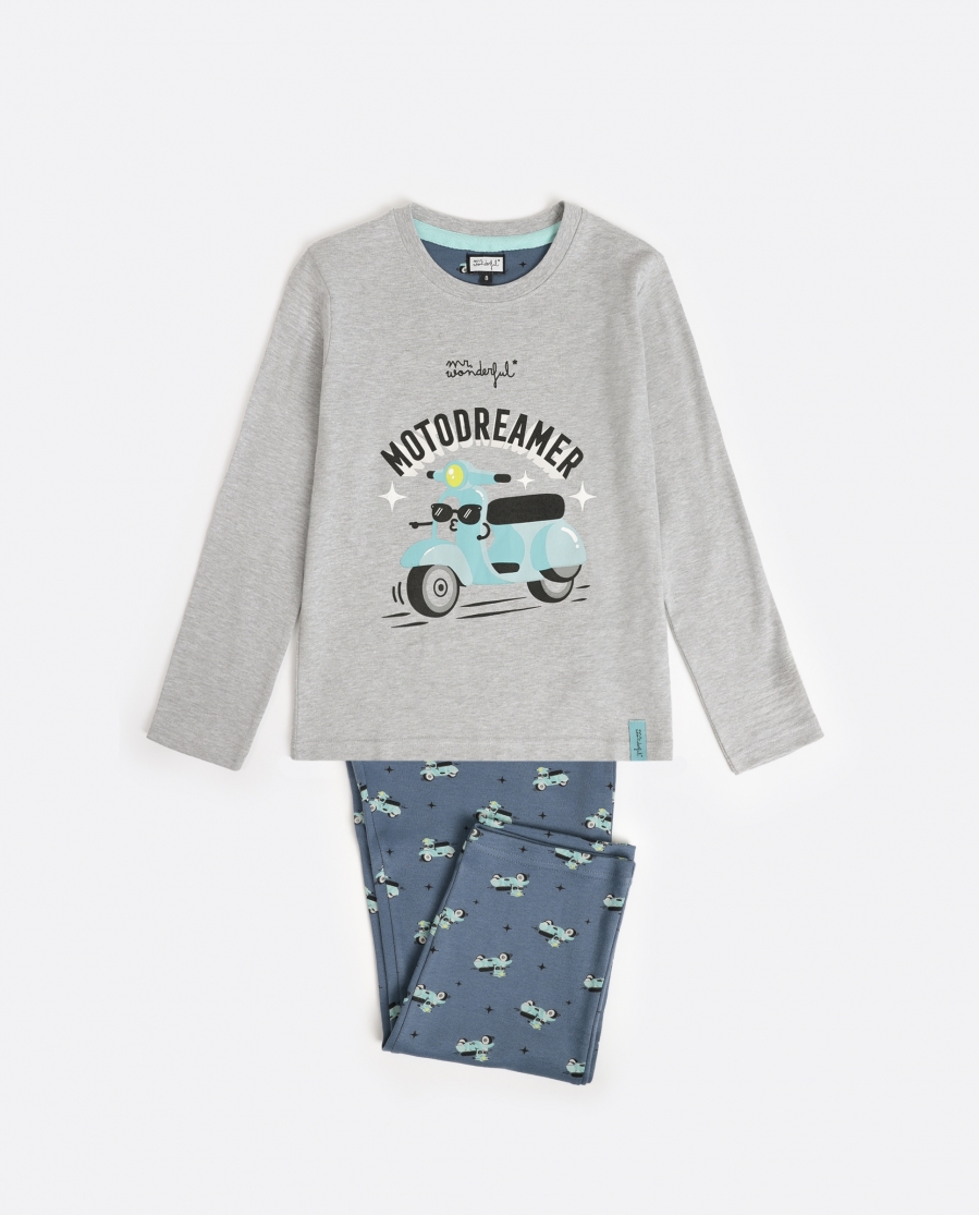 MR WONDERFUL Pijama Manga Larga Motodreamer para Niño GRIS JASPE