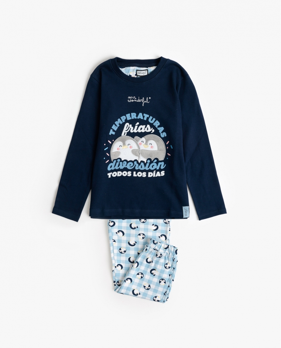 MR WONDERFUL Pijama Manga Larga Temperaturas Frías para Niña AZUL