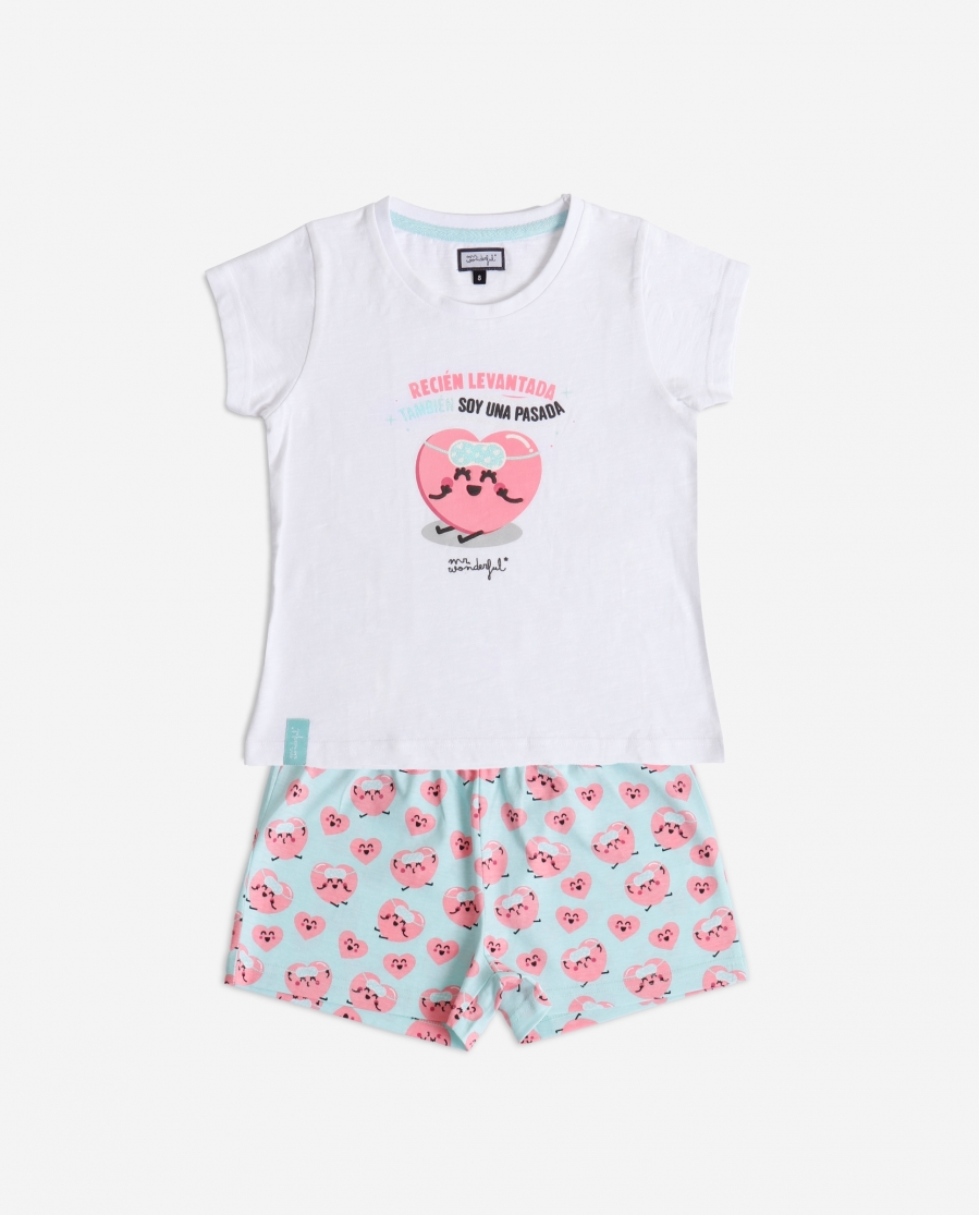 MR WONDERFUL Pijama Manga Corta Pasada para Niña BLANCO