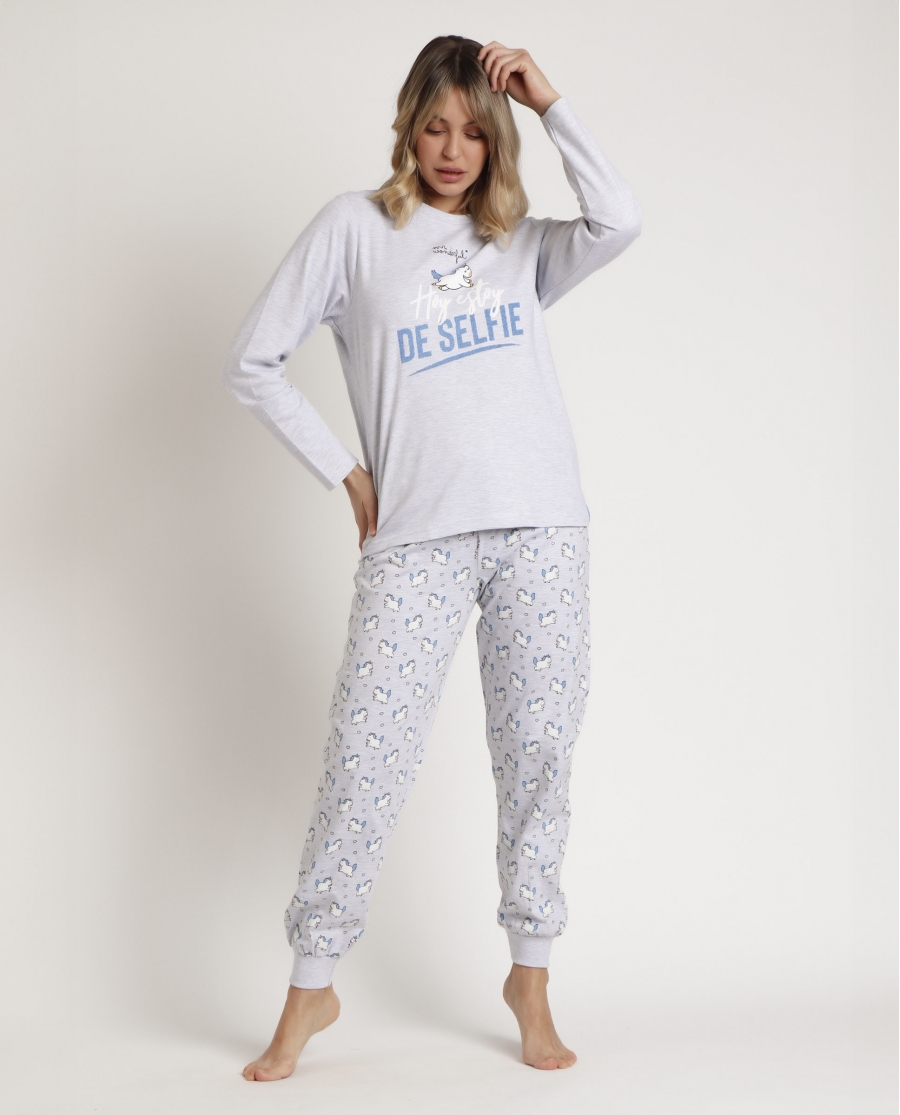 MR WONDERFUL Pijama Manga Larga Estoy De Selfie para Mujer GRIS JASPE