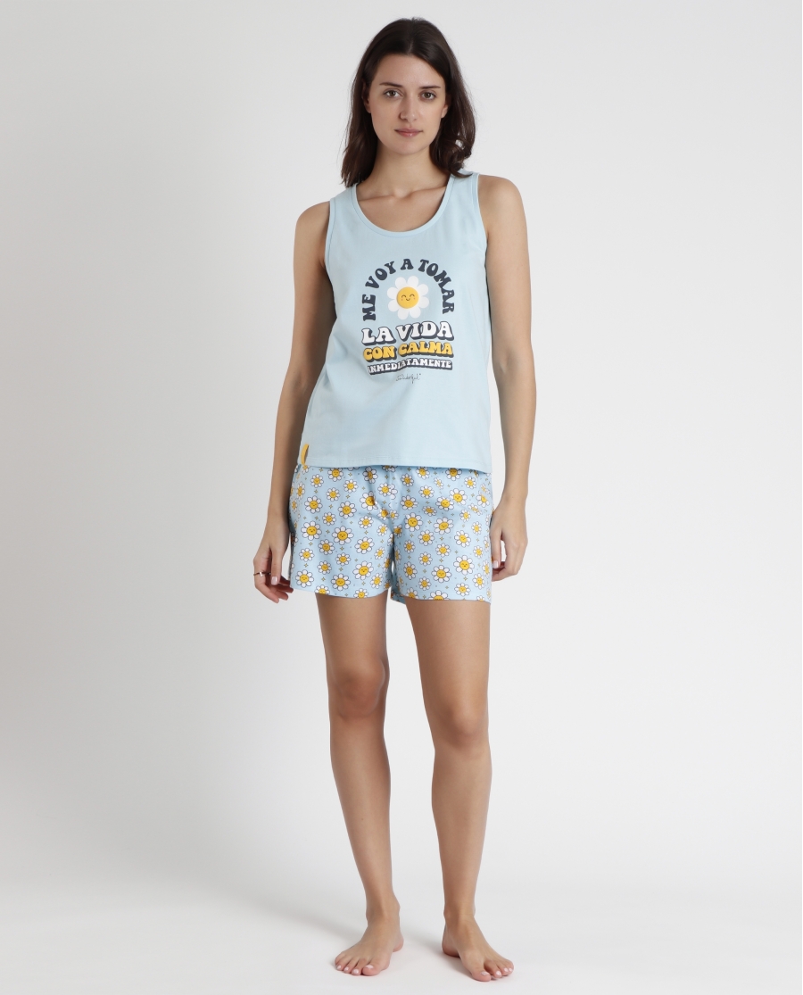 MR WONDERFUL Pijama Sin Mangas Positive para Mujer AQUA