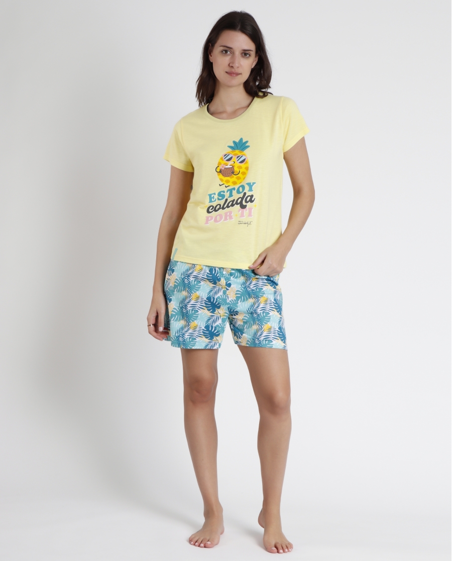 MR WONDERFUL Pijama Manga Corta Piña para Mujer AMARILLO