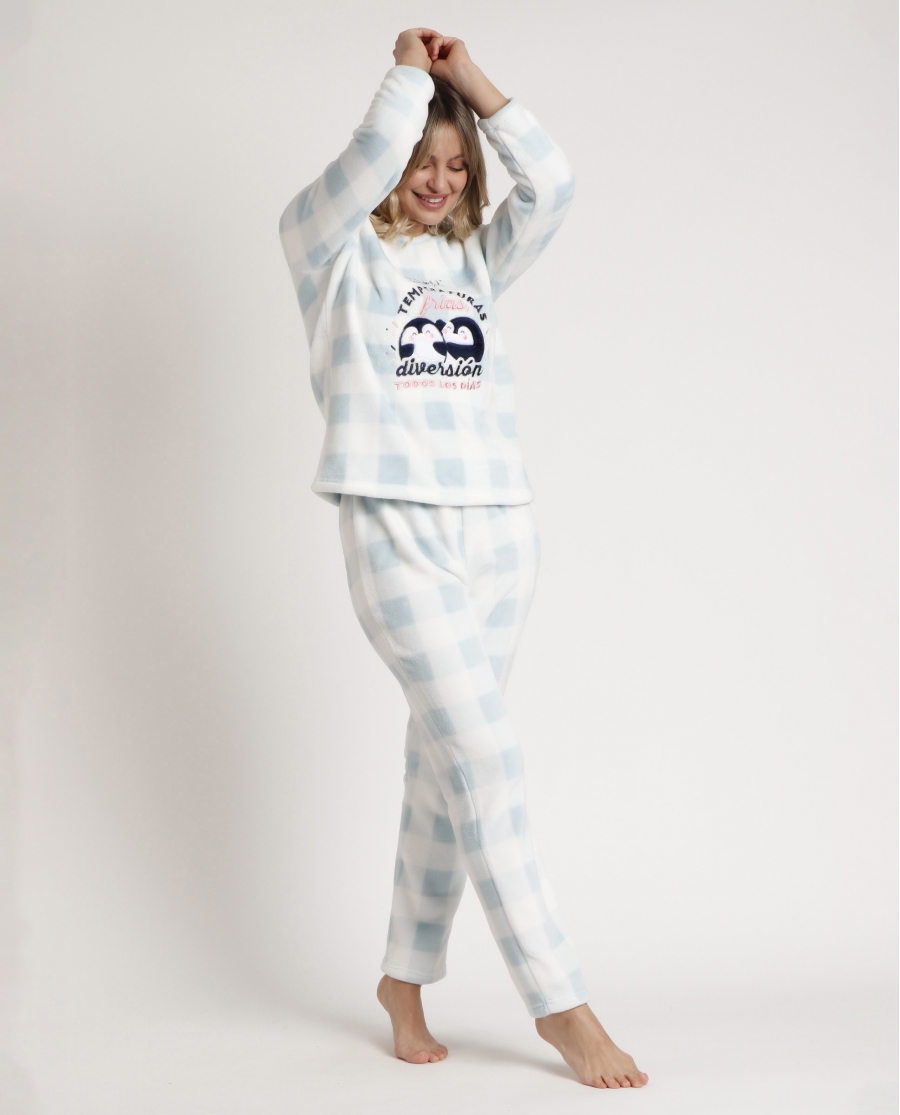 MR WONDERFUL Pijama Calentito Corel Manga Larga Temperaturas Frías para Mujer AZUL