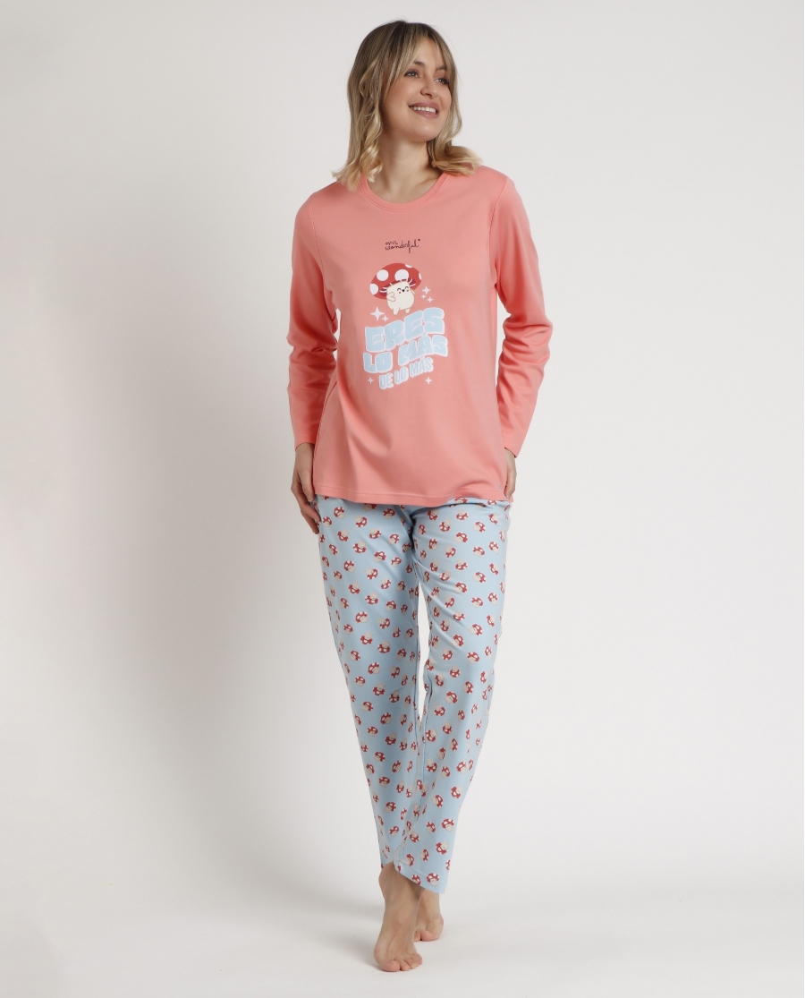 MR WONDERFUL Pijama Manga Larga Eres lo Más para Mujer PEACH