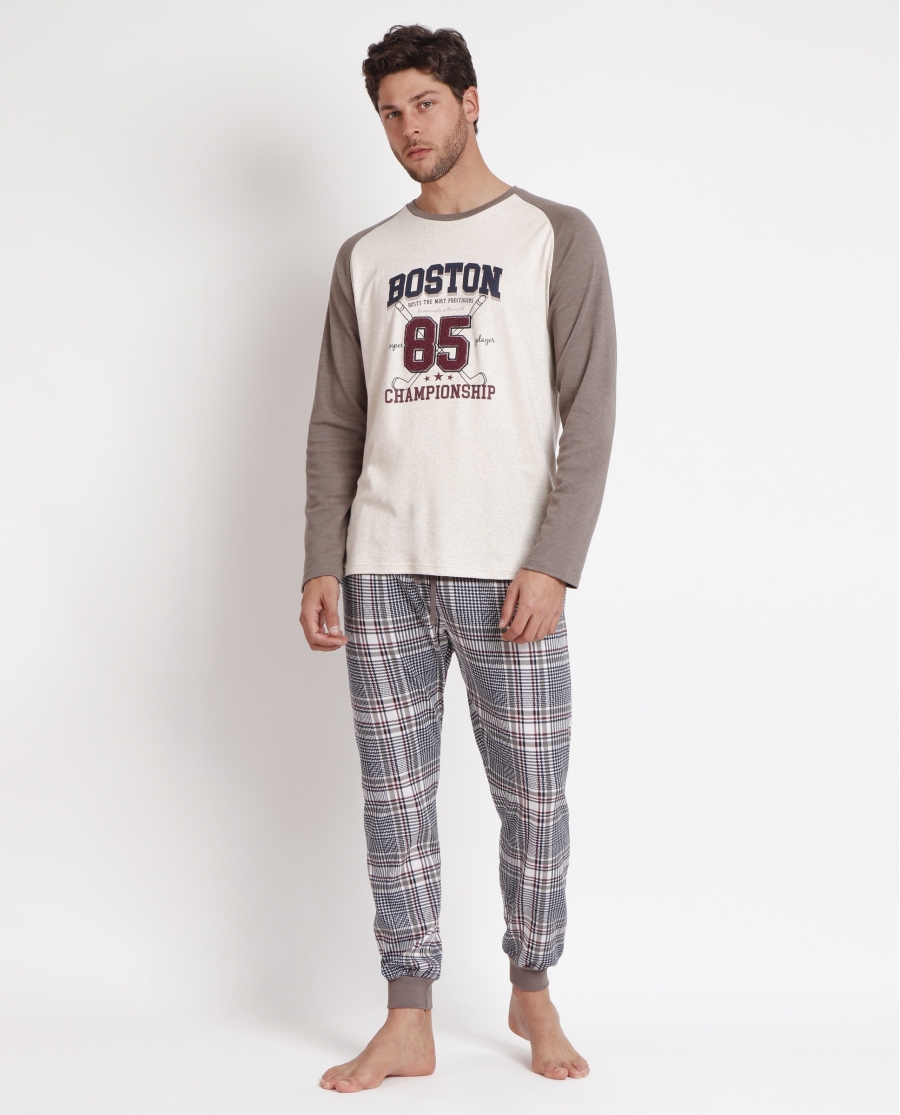 ADMAS Pijama Manga Larga Boston para Hombre BEIGE