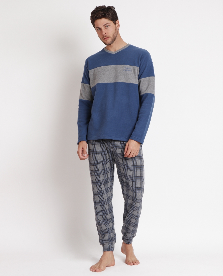 ADMAS MAGNIFIC Pijama Manga Larga Saxony para Hombre AZUL