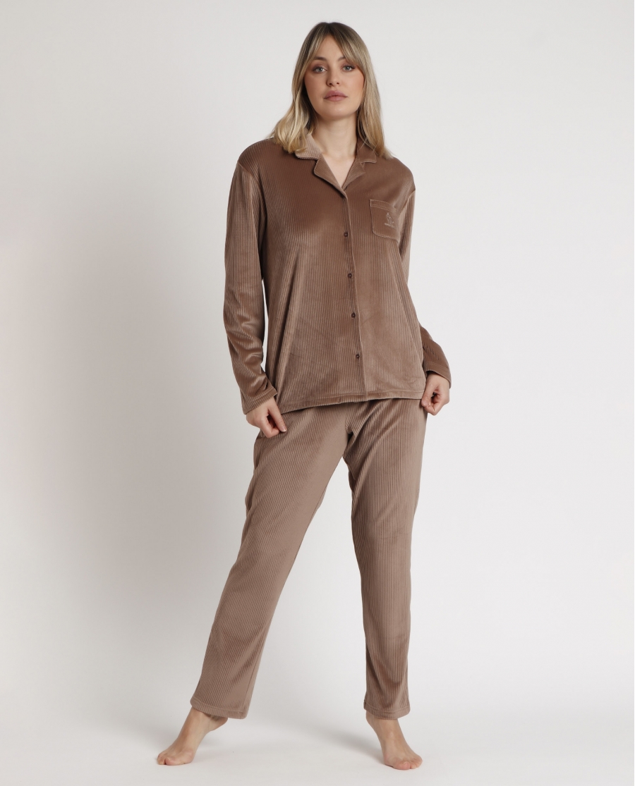 ADMAS CLASSIC Pijama Abierto Manga Larga Rayas Relax Home para Mujer CHOCOLATE