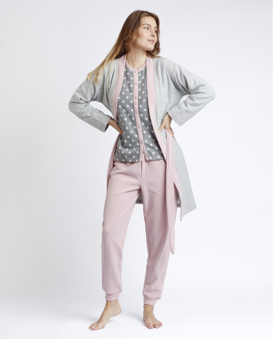 ADMAS Bata Manga Larga Sleep All Day para Mujer GRIS JASPE