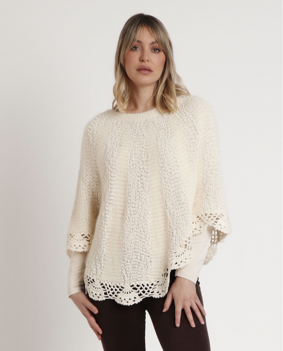 ADMAS Poncho de Punto Liso Romantic para Mujer CRUDO