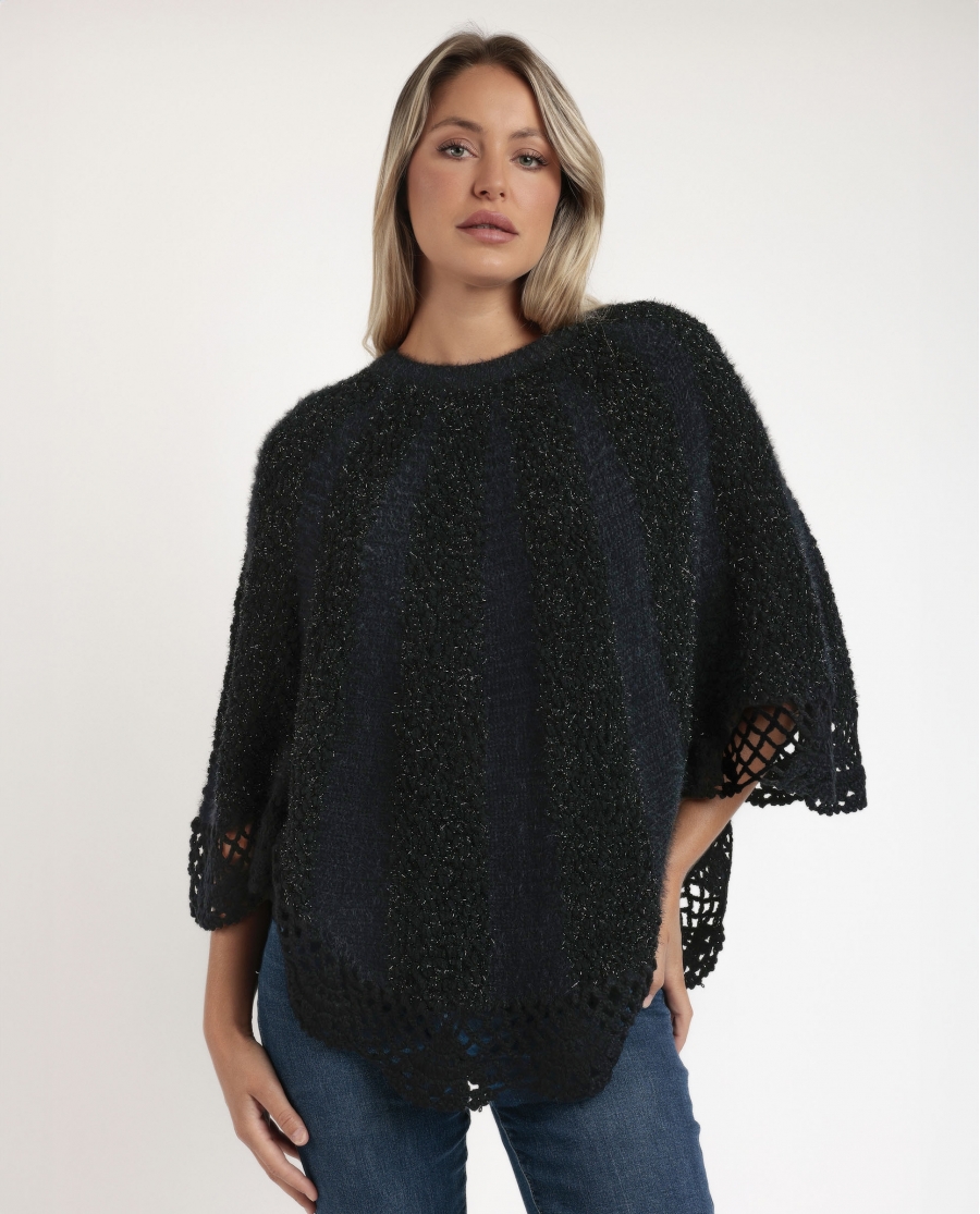 ADMAS Poncho de Punto Liso Romantic para Mujer NEGRO