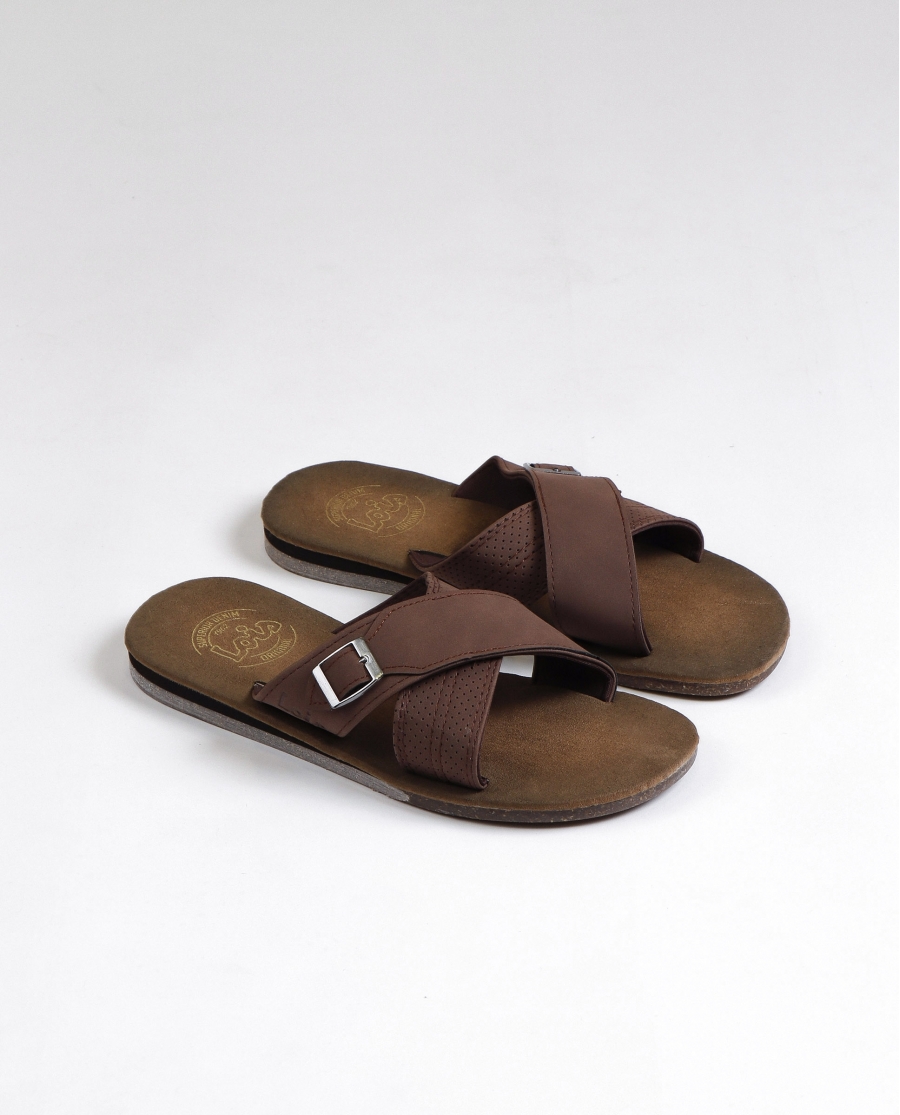 LOIS Chanclas Tiras Cuero para Hombre, (Pack 12 pares) BROWN