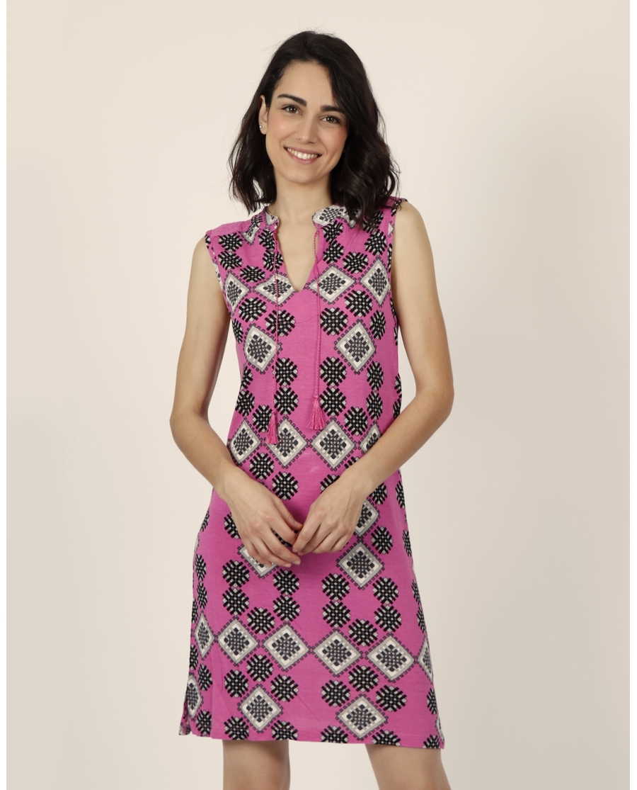 ADMAS Vestido Sin Mangas Art Deco para Mujer FUCSIA