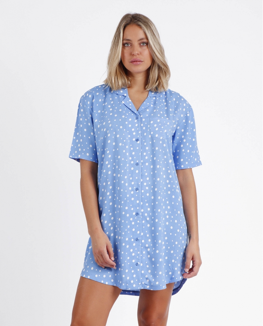 ADMAS Vestido Manga Corta Dots para Mujer AZUL