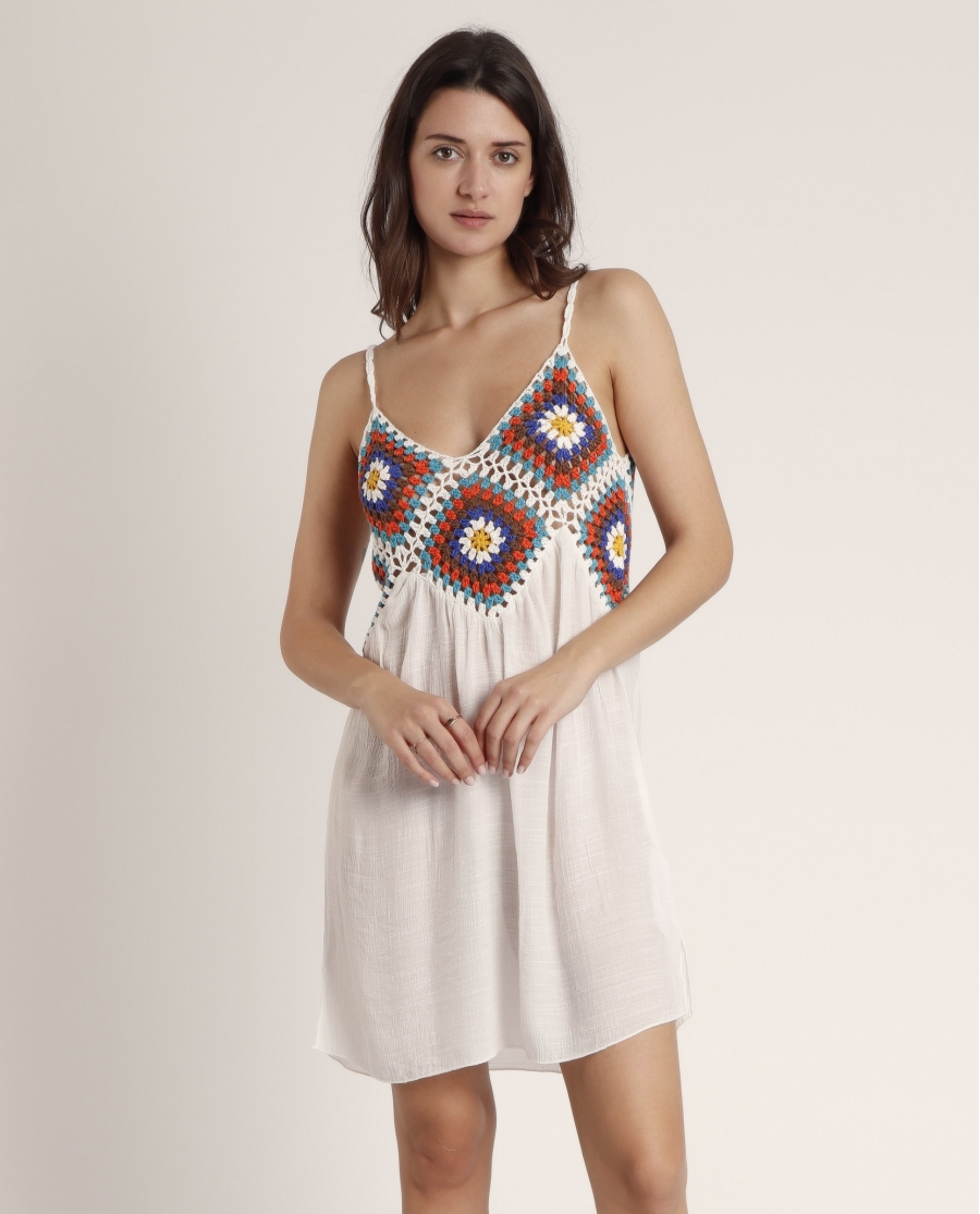 ADMAS Vestido Tirantes Hippy Crochet para Mujer BLANCO