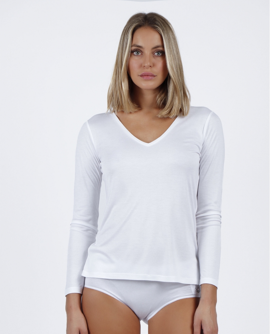 ADMAS Camiseta Manga Larga Soft Warm para Mujer BLANCO