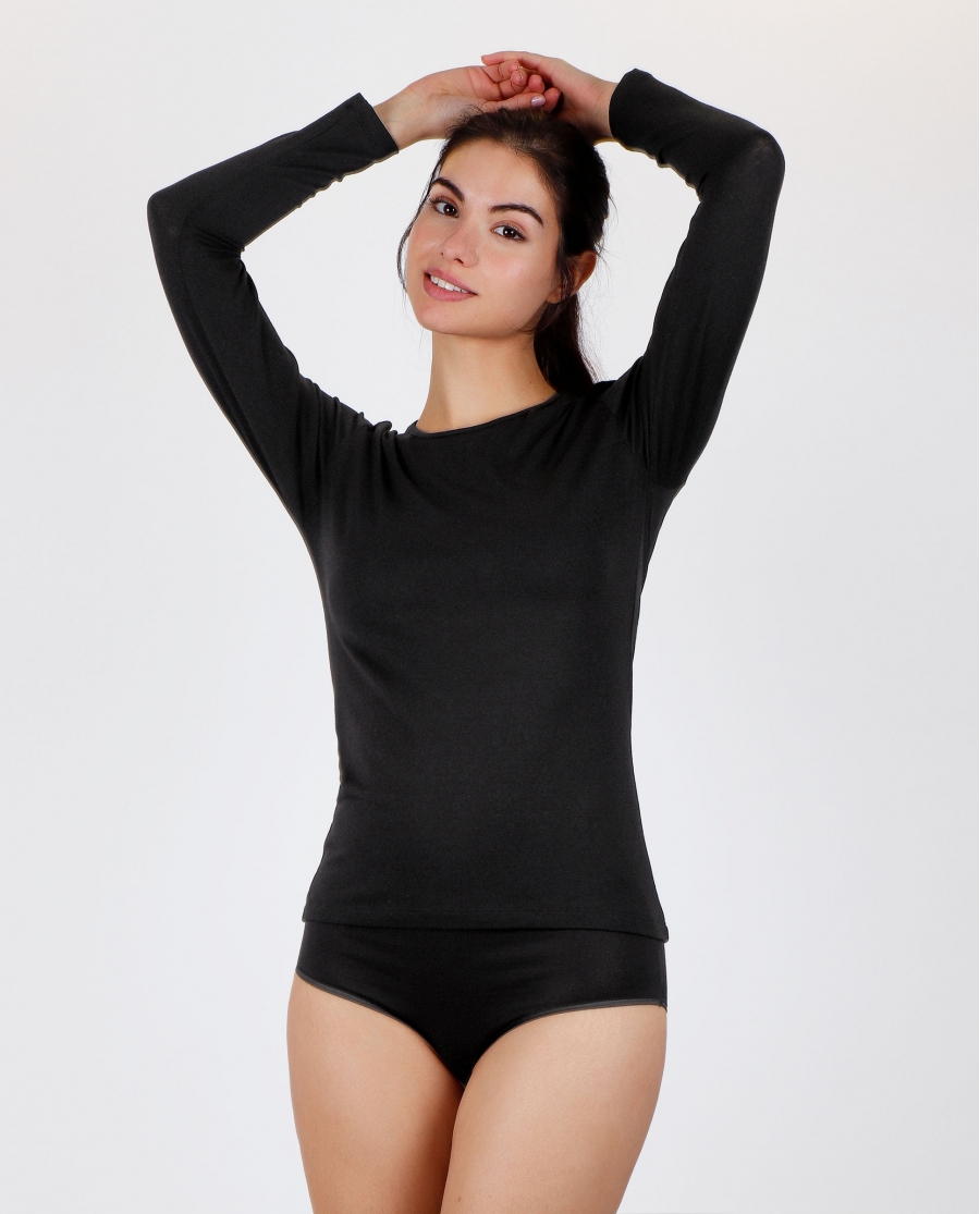 ADMAS Camiseta Manga Larga Soft Warm para Mujer NEGRO