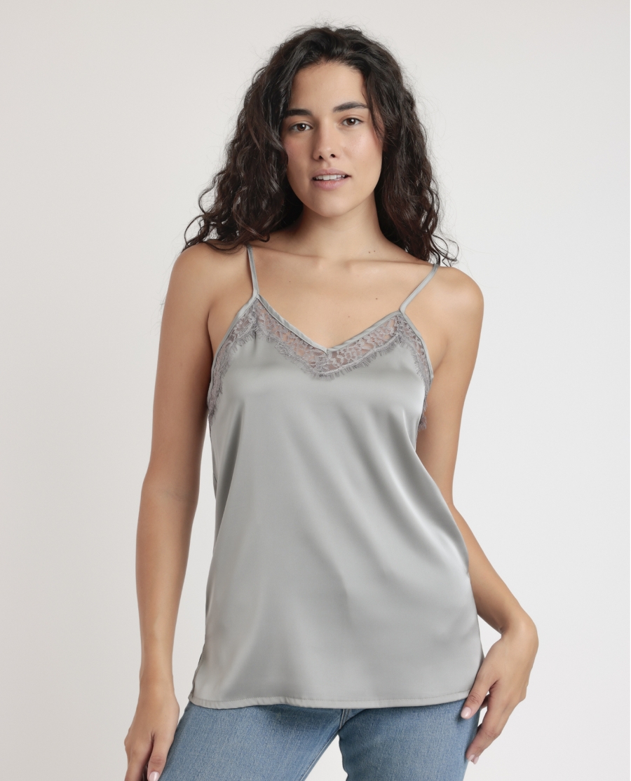 ADMAS Camiseta Tirante Puntilla Escote para Mujer PERLA