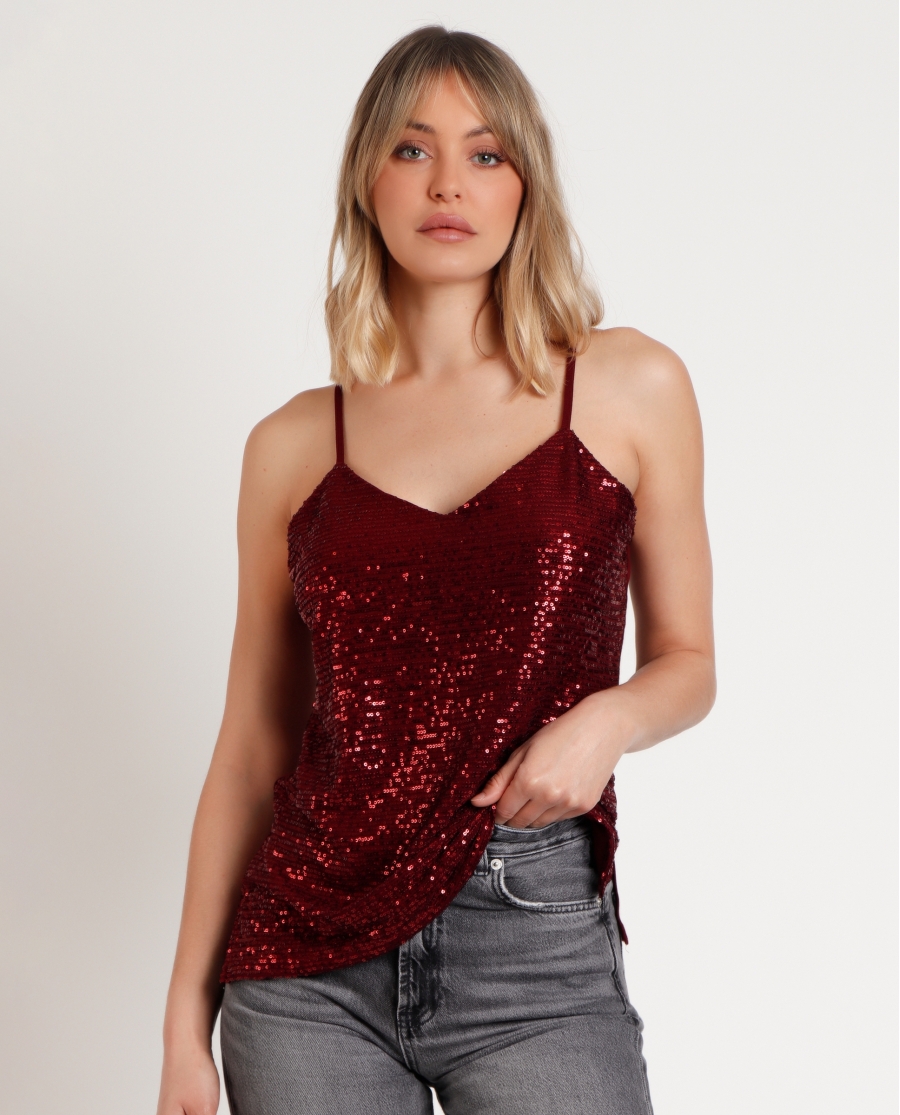 ADMAS Camiseta Tirantes Sequins para Mujer ROJO