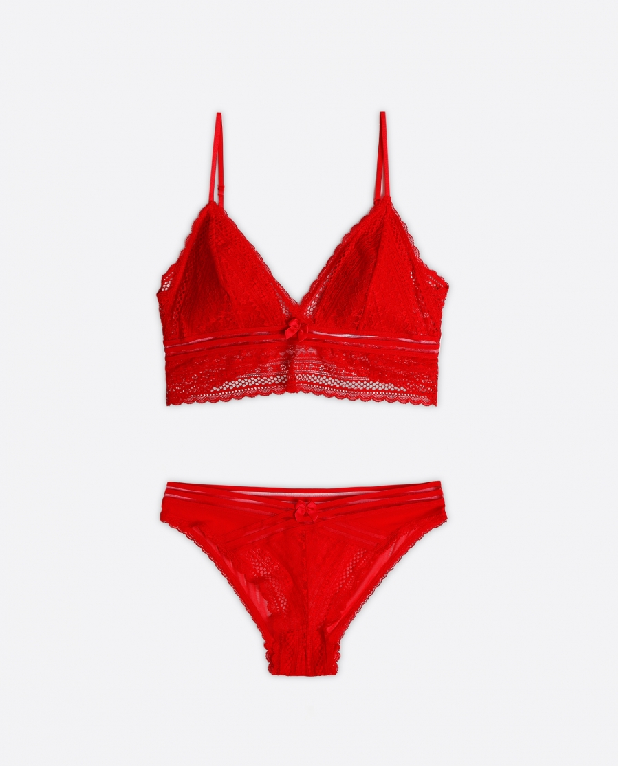 ADMAS Conjunto Top Triangulo y Braguita Night para Mujer ROJO