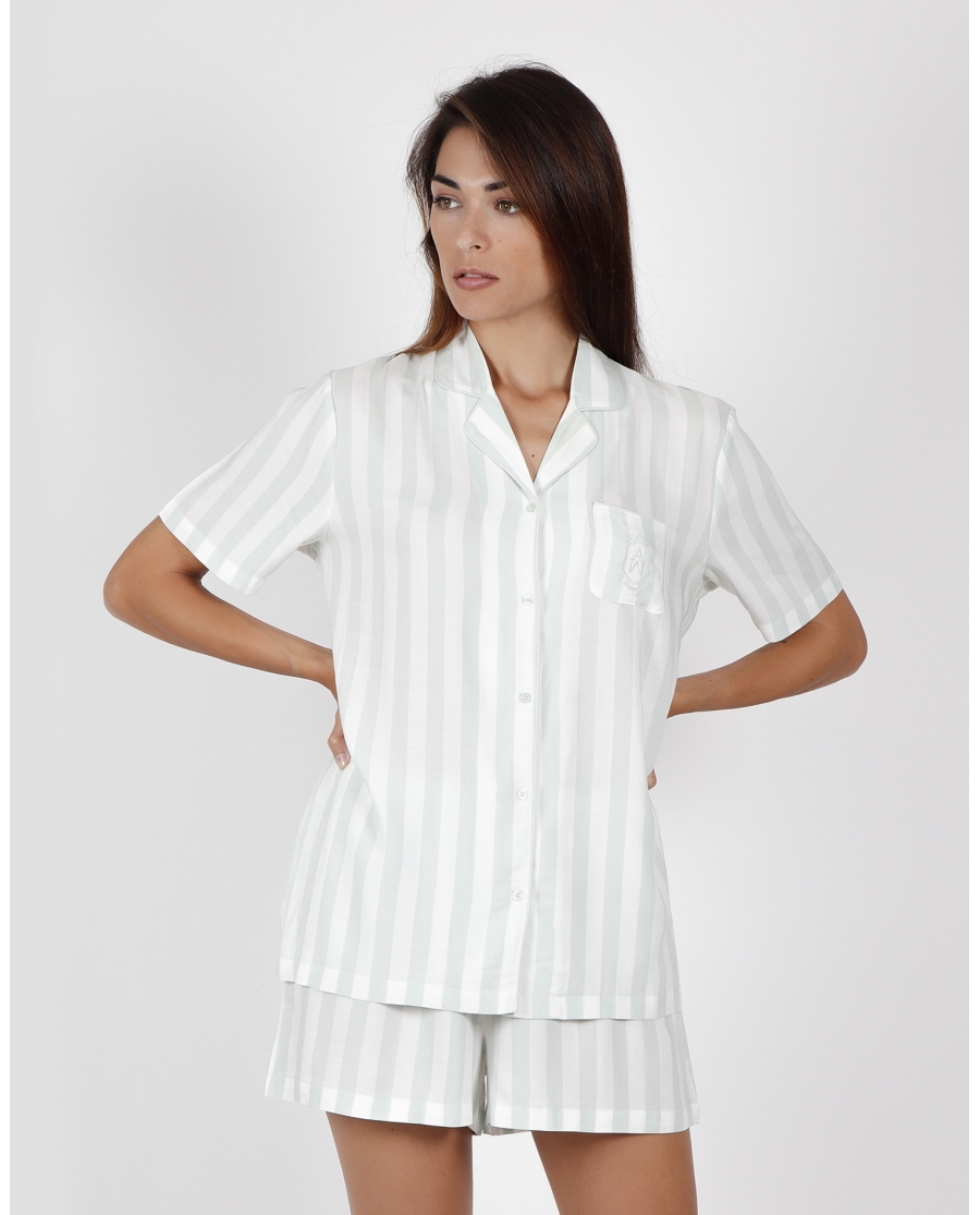 ADMAS CLASSIC Pijama Manga Corta Abierto Classic Stripes para Mujer VERDE AGUA