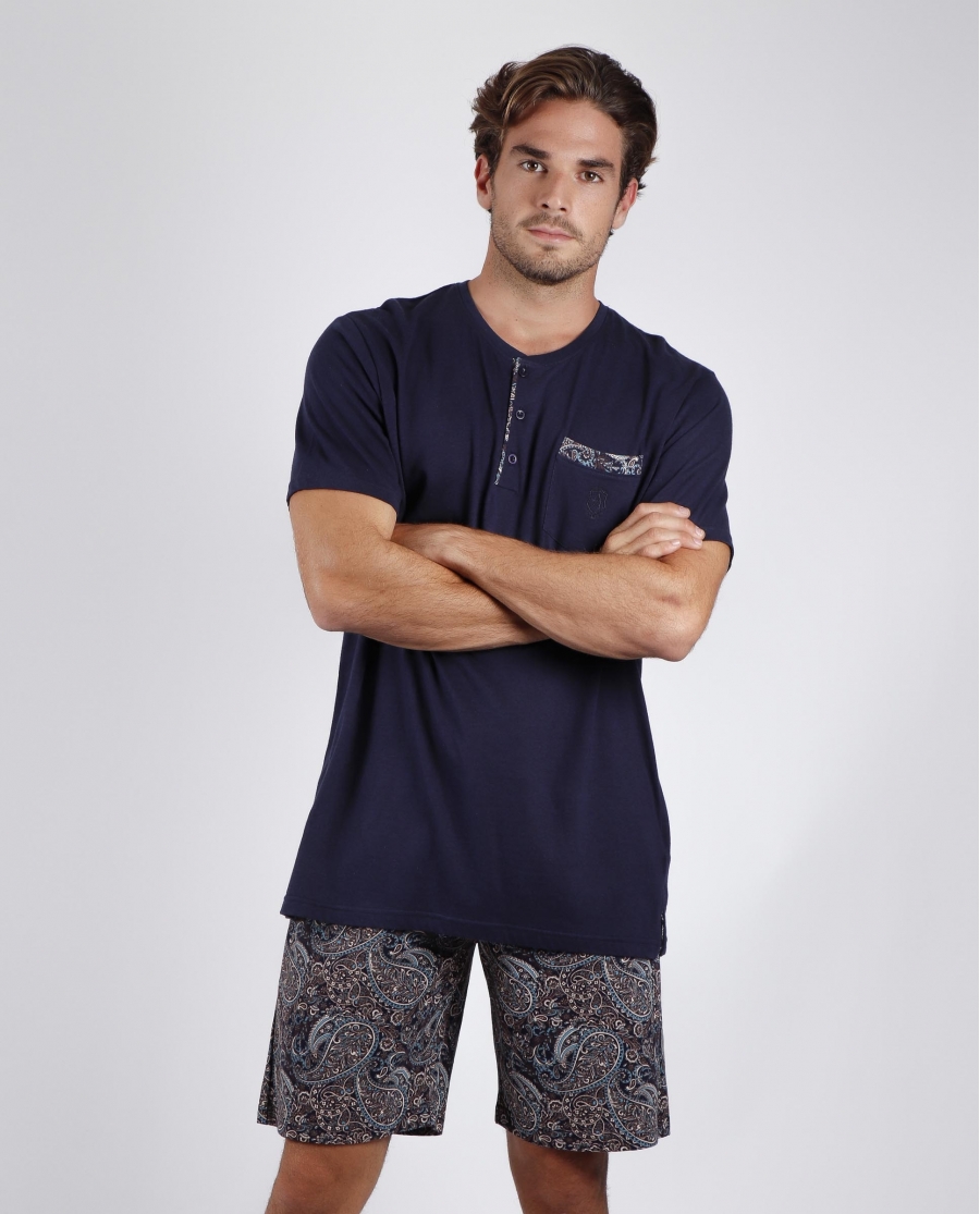 ADMAS CLASSIC Pijama Manga Corta Cachemire para Hombre MARINO