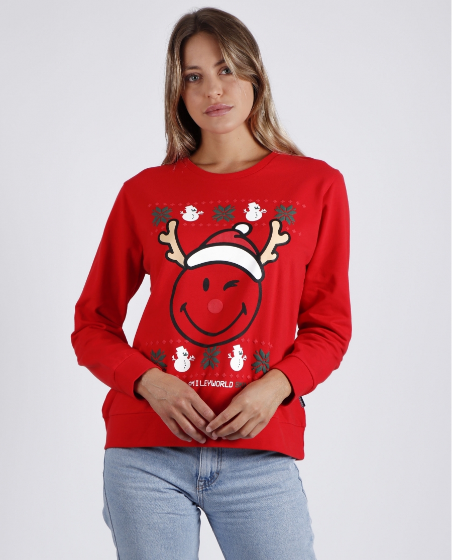 Smiley Sudadera Manga Larga Merry para Mujer ROJO