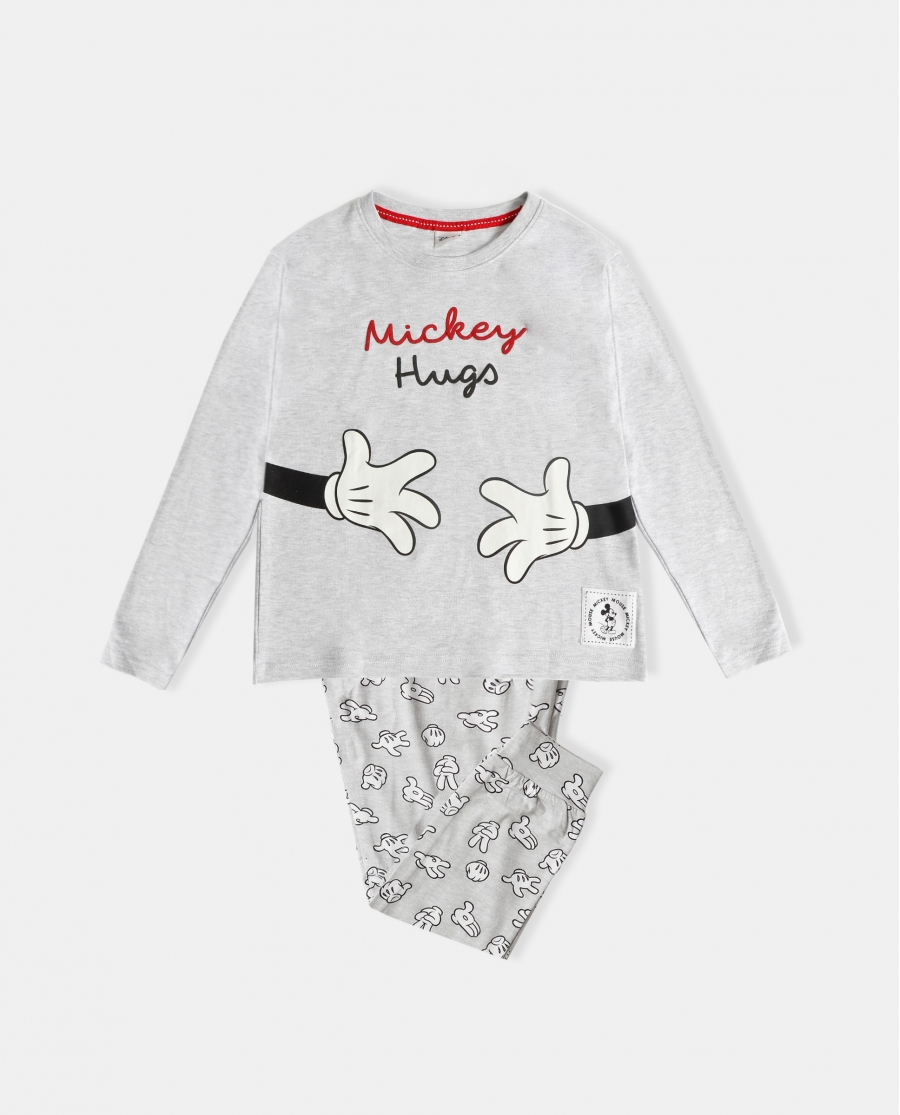 DISNEY Pijama Manga Larga Mickey Hugs para Niño GRIS JASPE