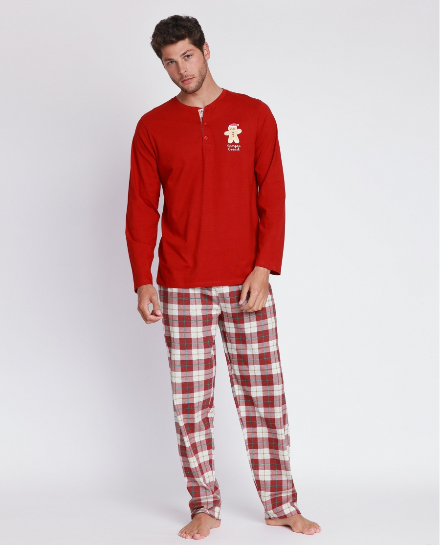 ADMAS Pijama Manga Larga Gingerbread para Hombre BURDEOS