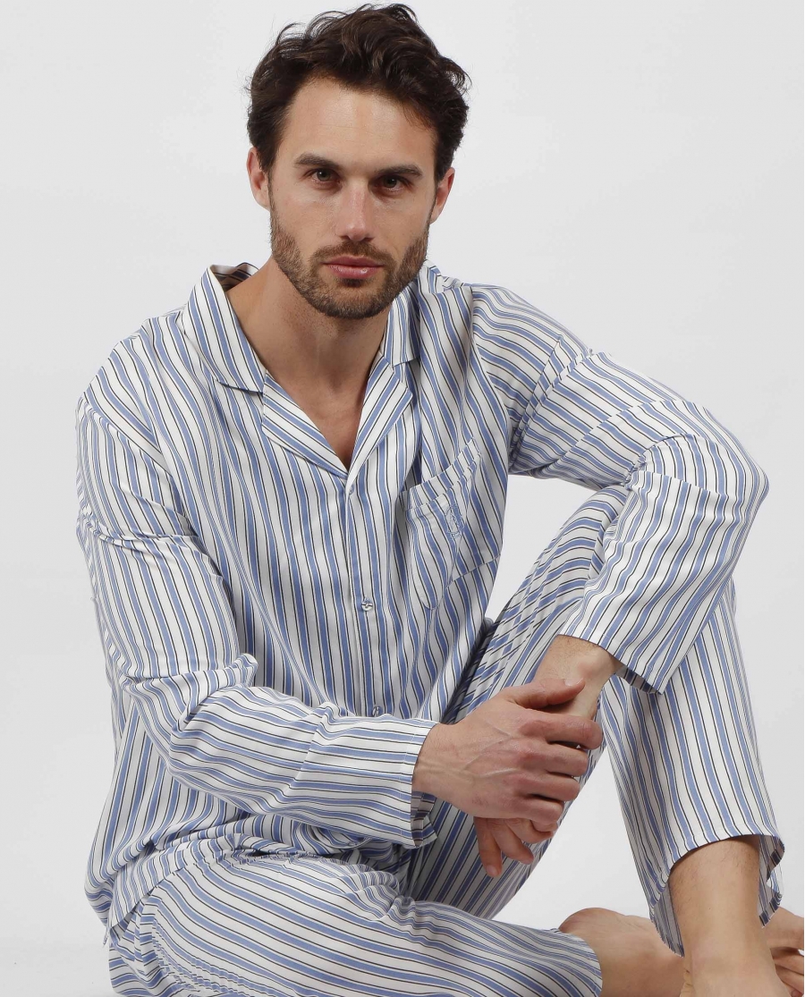 ADMAS CLASSIC Pijama Abierto Manga Larga Fashion Stripes para Hombre AZUL