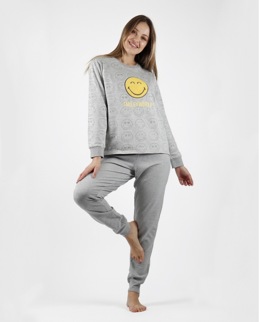 SMILEY Pijama Manga Larga Heroes para Mujer GRIS JASPE