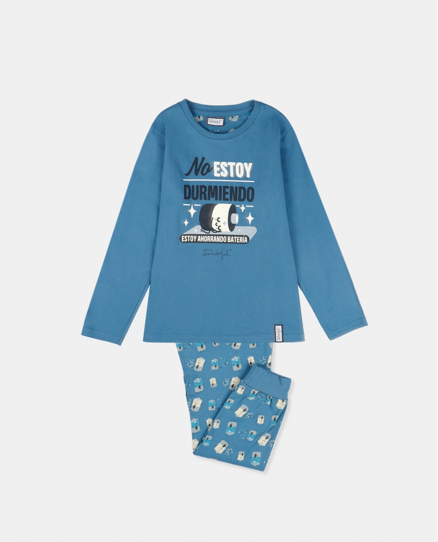 MR WONDERFUL Pijama Manga Larga Bateria para Niño AZUL