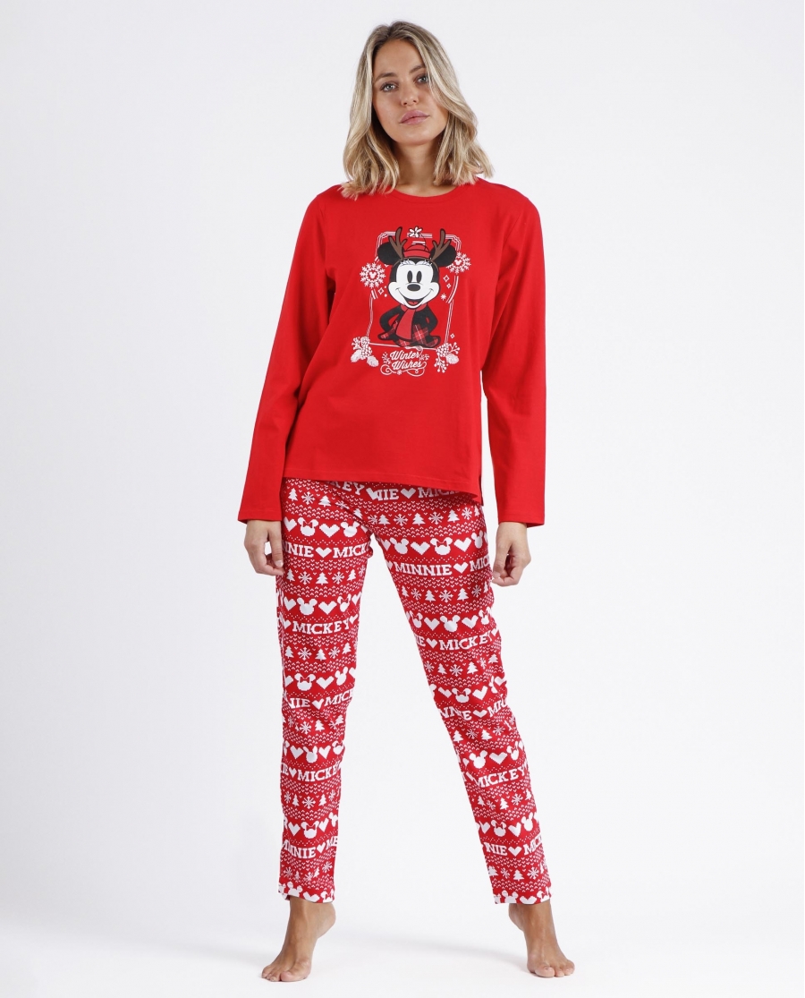 DISNEY Pijama Manga Larga Mickey Christmas para Mujer ROJO