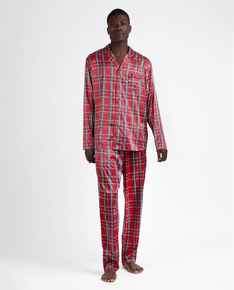 ADMAS CLASSIC Pijama Manga Larga Abierto Scottish Fashion para Hombre ROJO