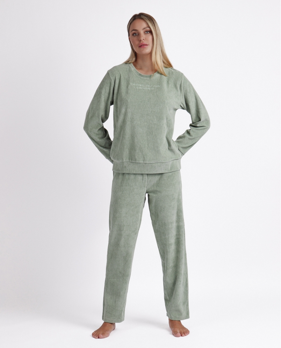 ADMAS Pijama Manga Larga Corduroy para Mujer VERDE