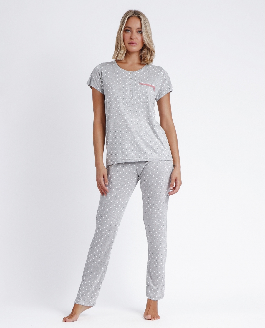 ADMAS CLASSIC Pijama Manga Corta Classic Love para Mujer GRIS JASPE