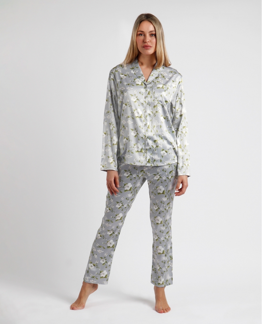 ADMAS GARDEN Pijama Abierto Manga Larga Pearls Style para Mujer PERLA