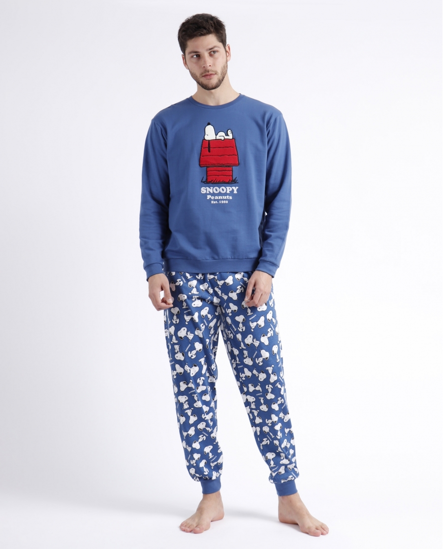 PEANUTS Pijama Manga Larga Snoopy Home para Hombre AZUL