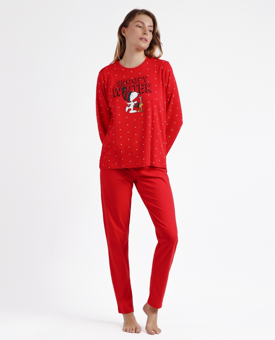 PEANUTS Pijama Manga Larga Winter Peanuts para Mujer ROJO