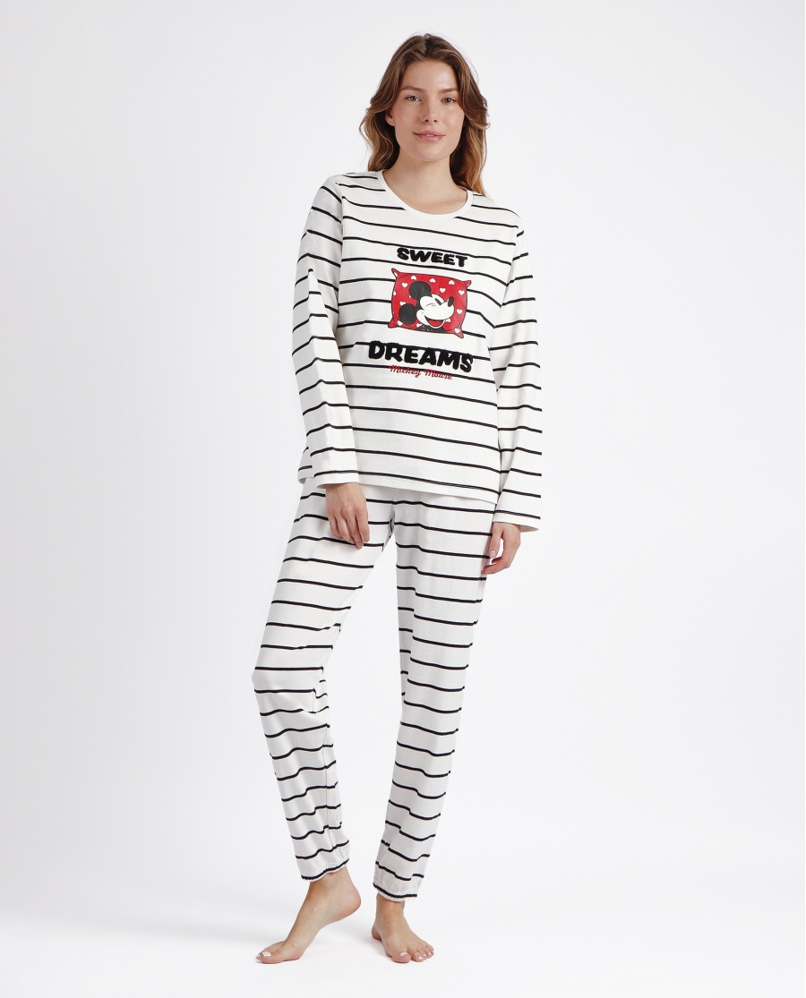 DISNEY Pijama Manga Larga Rayas Sweet Dreams para Mujer CRUDO