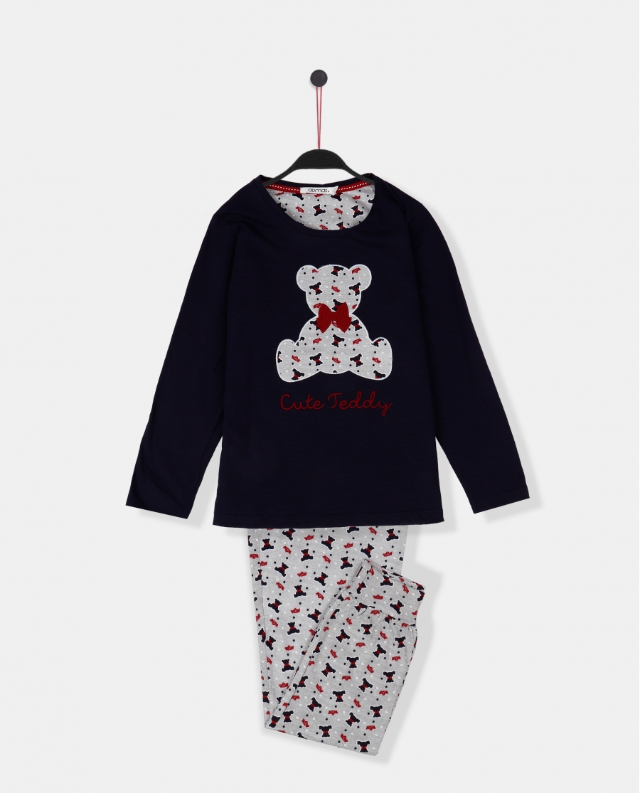 ADMAS Pijama Manga Larga Cute Teddy para Niña MARINO