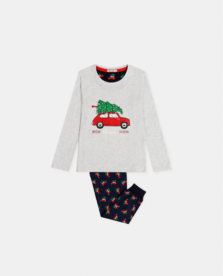 ADMAS Pijama Manga Larga Xmas Tree para Niña GRIS JASPE