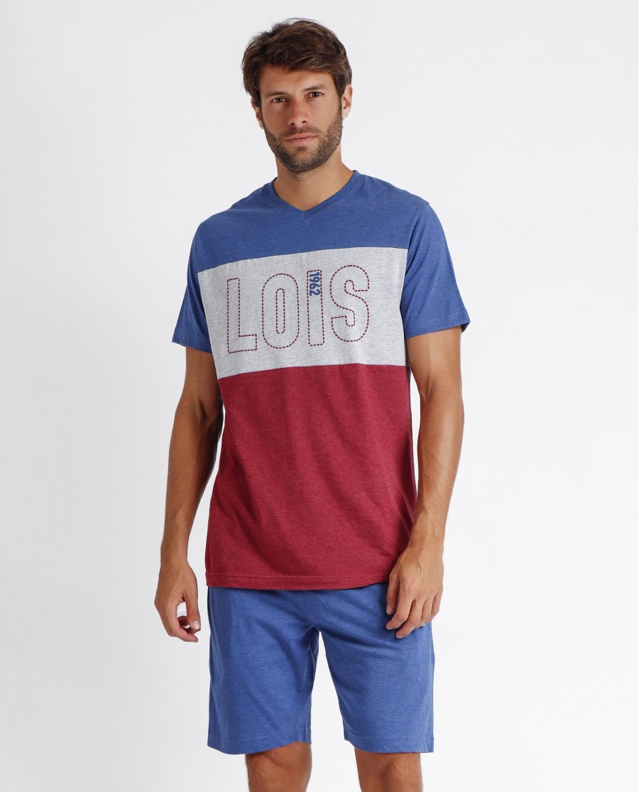 LOIS Pijama Manga Corta Pieces para Hombre AZUL