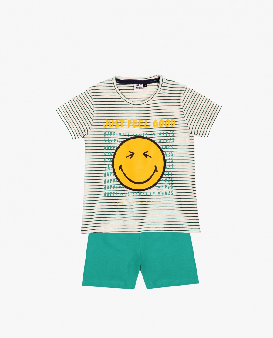 SMILEY Pijama Manga Corta Just Feel Good para Niño VERDE