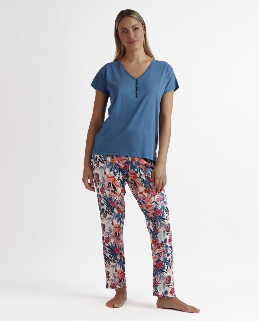 ADMAS GARDEN Pijama Manga Corta Butterflies para Mujer AZUL