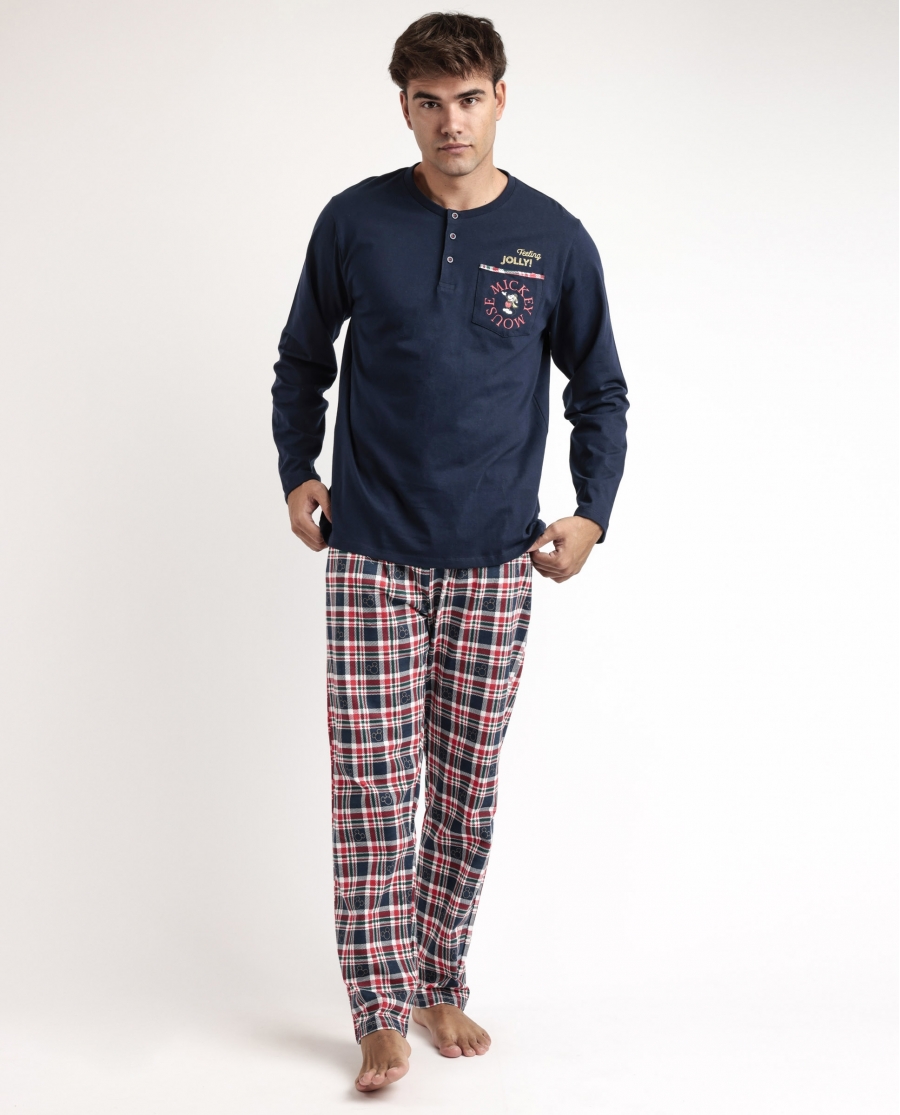 DISNEY Pijama Manga Larga Feeling Jolly para Hombre MARINO