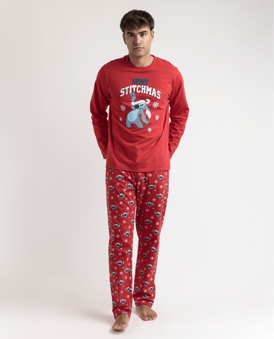 DISNEY Pijama Manga Larga Stitchmas para Hombre ROJO