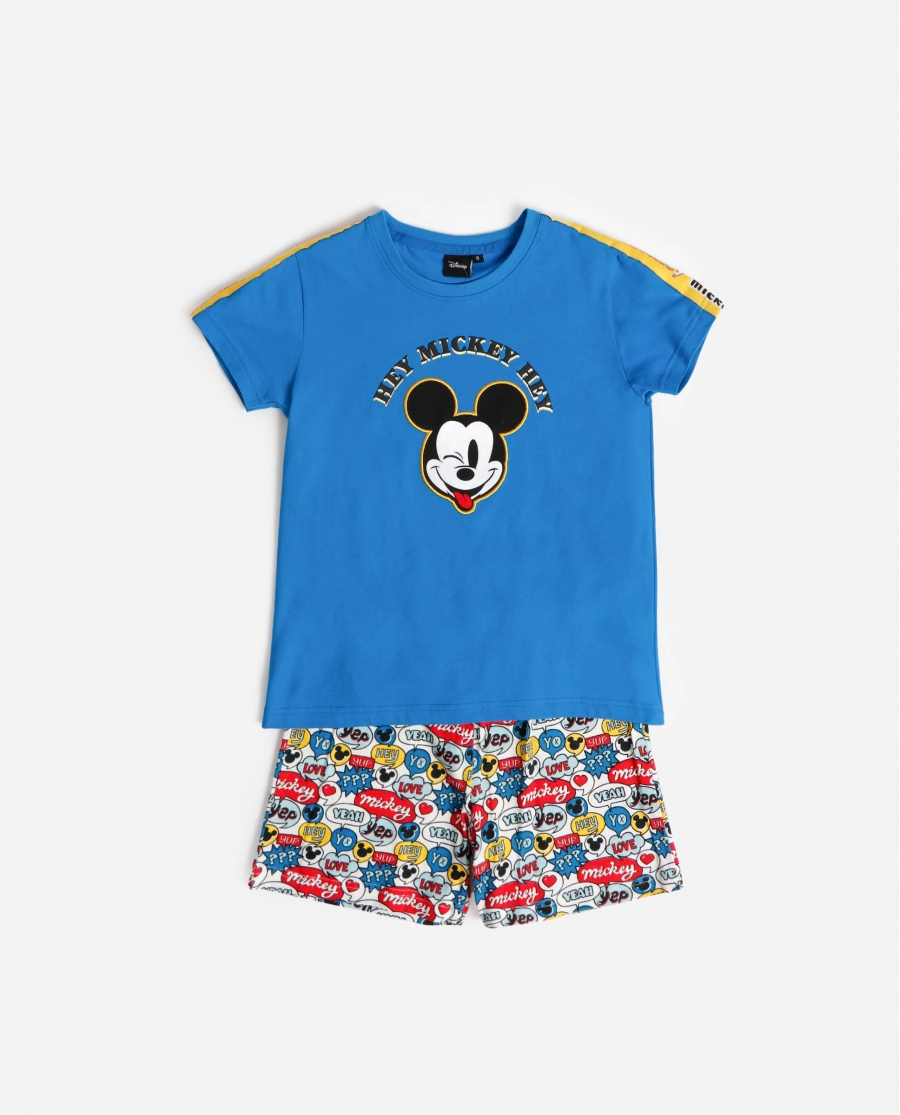 DISNEY Pijama Manga Corta Hey Mickey para Niño AZUL