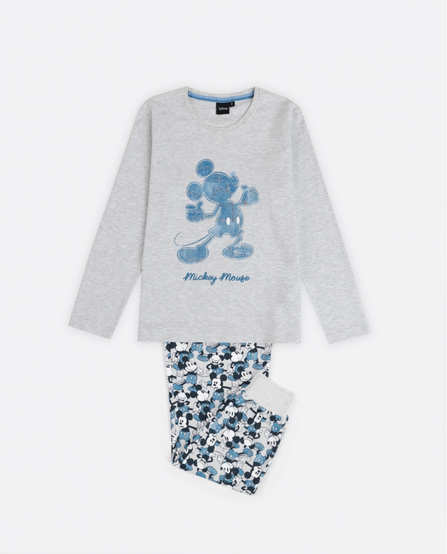 DISNEY Pijama Manga Larga Mickey Jeans para Niño GRIS JASPE