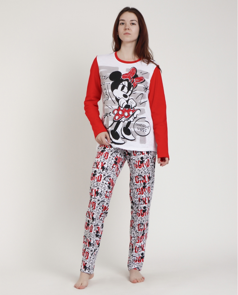 DISNEY Pijama Manga Larga Stay True para Mujer ROJO