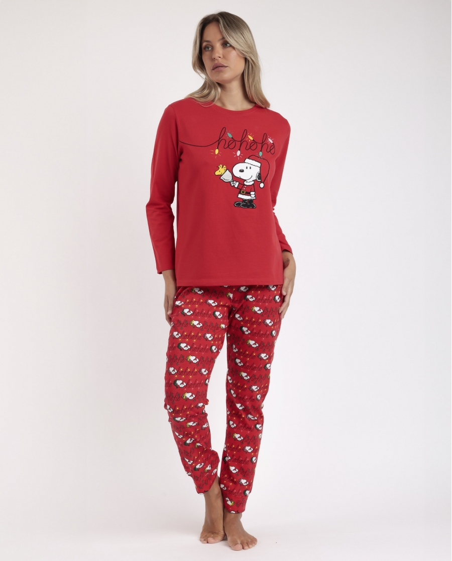 PEANUTS Pijama Manga Larga Ho Ho Ho para Mujer ROJO